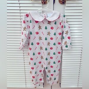 Little English Christmas Playsuit Pajamas with Peter Pan Collar - 18M